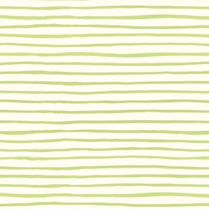 Large Handpainted watercolor wonky uneven stripes - Honeydew green on cream - Petal Signature Cotton Solids coordinate 