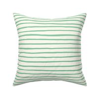 Large Handpainted watercolor wonky uneven stripes - Jade green on cream - Petal Signature Cotton Solids coordinate 