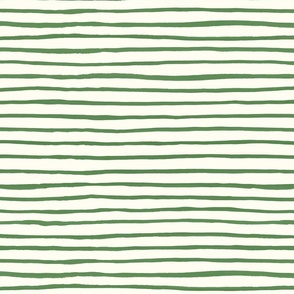 Large Handpainted watercolor wonky uneven stripes - Kelly green on cream - Petal Signature Cotton Solids coordinate 