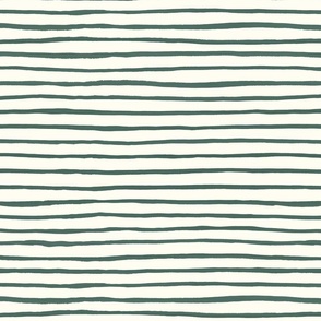 Large Handpainted watercolor wonky uneven stripes - Pine green on cream - Petal Signature Cotton Solids coordinate 