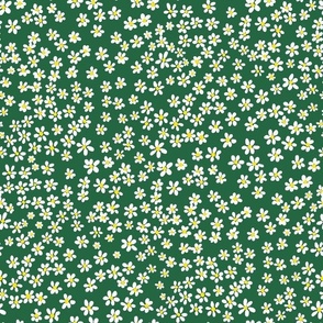 (S) Tiny quilting floral - small white flowers on Emerald green - Petal Signature Cotton Solids coordinate