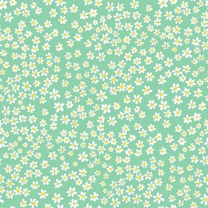 (S) Tiny quilting floral - small white flowers on Jade green - Petal Signature Cotton Solids coordinate