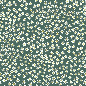 (S) Tiny quilting floral - small white flowers on Pine green - Petal Signature Cotton Solids coordinate