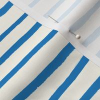 Large Handpainted watercolor wonky uneven stripes - Bluebell blue on cream - Petal Signature Cotton Solids coordinate 