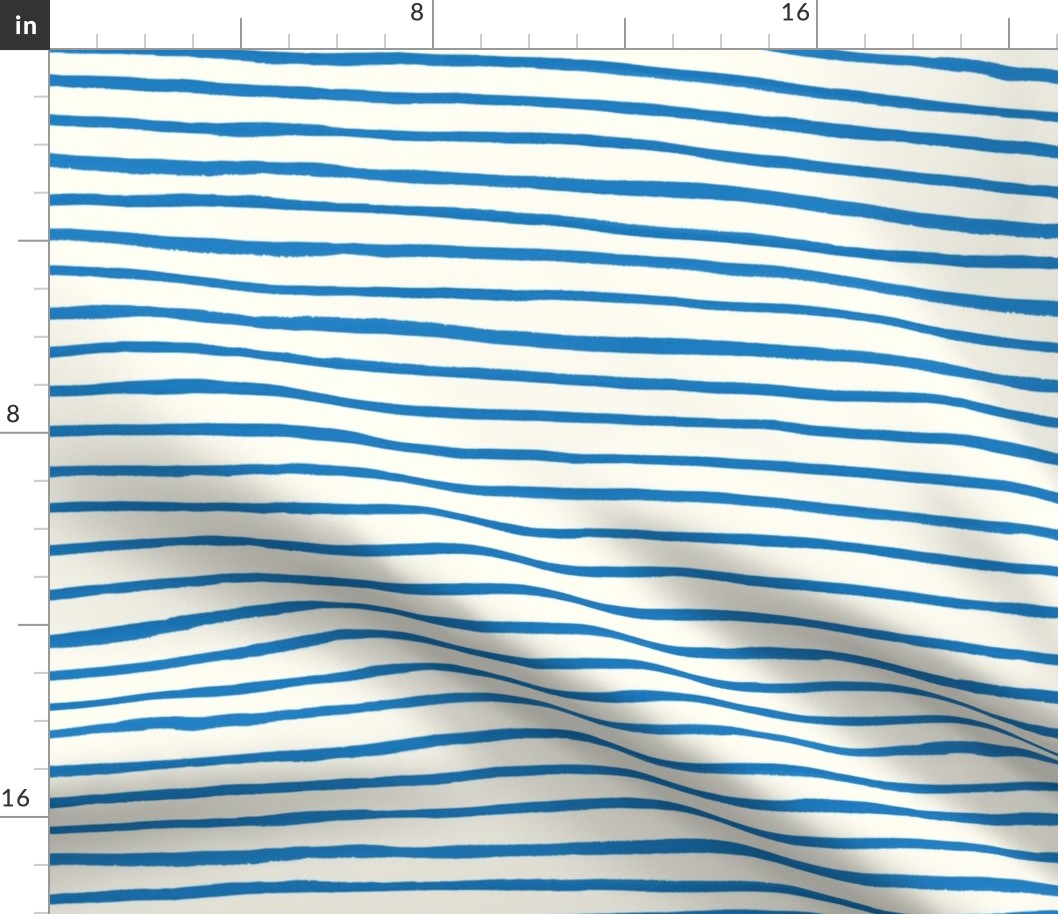 Large Handpainted watercolor wonky uneven stripes - Bluebell blue on cream - Petal Signature Cotton Solids coordinate 