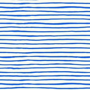 Large Handpainted watercolor wonky uneven stripes - Cobalt blue on cream - Petal Signature Cotton Solids coordinate 