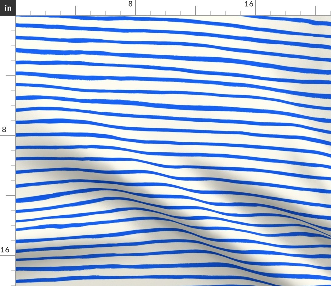 Large Handpainted watercolor wonky uneven stripes - Cobalt blue on cream - Petal Signature Cotton Solids coordinate 