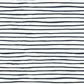 Large Handpainted watercolor wonky uneven stripes - Navy blue on cream - Petal Signature Cotton Solids coordinate 