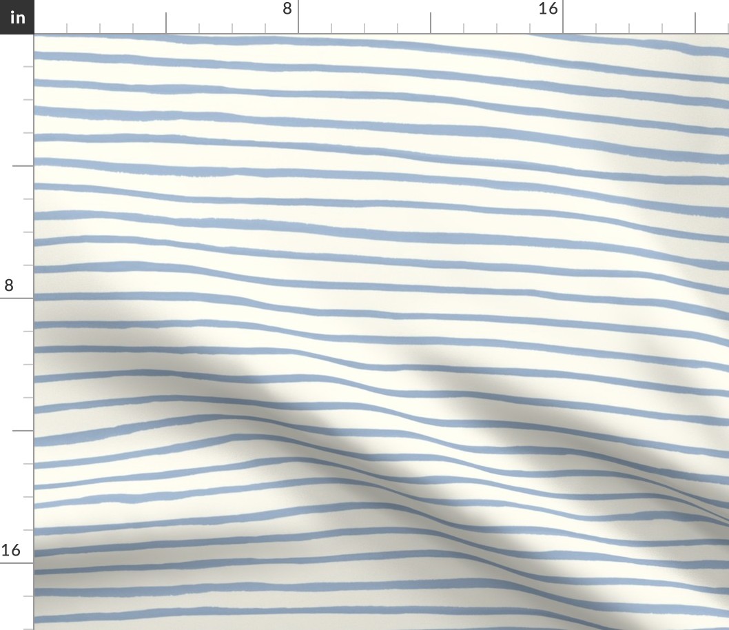 Large Handpainted watercolor wonky uneven stripes - Sky blue on cream - Petal Signature Cotton Solids coordinate 