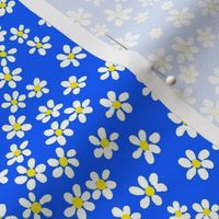 (S) Tiny quilting floral - small white flowers on Cobalt blue  - Petal Signature Cotton Solids coordinate