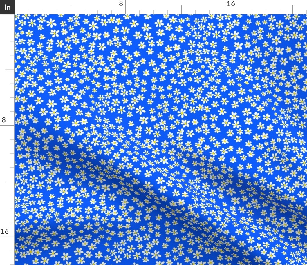 (S) Tiny quilting floral - small white flowers on Cobalt blue  - Petal Signature Cotton Solids coordinate