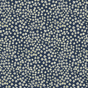 (S) Tiny quilting floral - small white flowers on Navy blue  - Petal Signature Cotton Solids coordinate