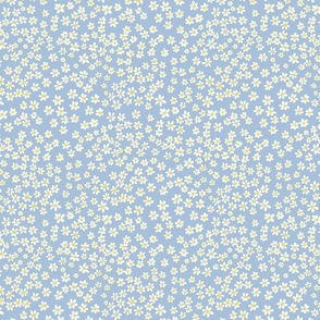 (S) Tiny quilting floral - small white flowers on Sky blue  - Petal Signature Cotton Solids coordinate