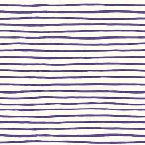 Large Handpainted watercolor wonky uneven stripes - Grape purple on cream - Petal Signature Cotton Solids coordinate 