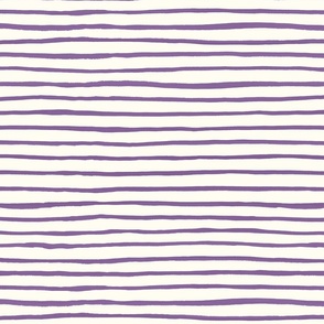 Large Handpainted watercolor wonky uneven stripes - Orchid purple on cream - Petal Signature Cotton Solids coordinate 