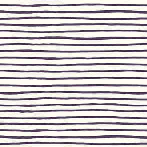 Large Handpainted watercolor wonky uneven stripes - Plum purple on cream - Petal Signature Cotton Solids coordinate 