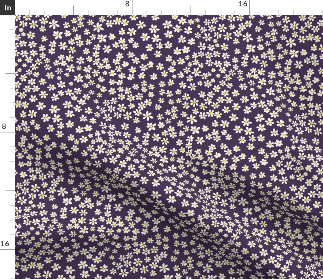 (S) Tiny quilting floral - small white flowers on Plum purple - Petal Signature Cotton Solids coordinate