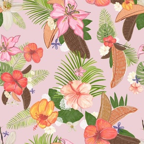 Tropical Watercolor Flowers and Leaves Pattern