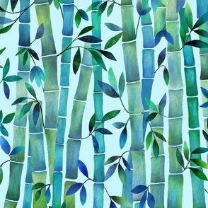 Big scale watercolor bamboo-blue green