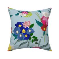 Magnolia, lily, protea and colorful flowers pattern