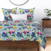 Magnolia, lily, protea and colorful flowers pattern