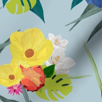 Magnolia, lily, protea and colorful flowers pattern