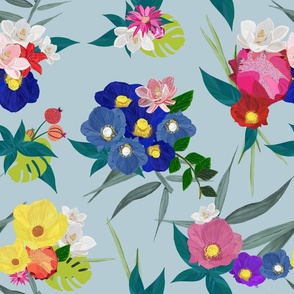 Magnolia, lily, protea and colorful flowers pattern