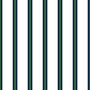 Double Pinstripe, Navy and Lime Green on White
