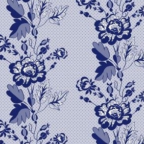 Retro Floral on Mesh Lace in Cobalt Blue - Coordinate