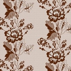 Retro Floral on Mesh Lace in Chocolate Brown - Coordinate