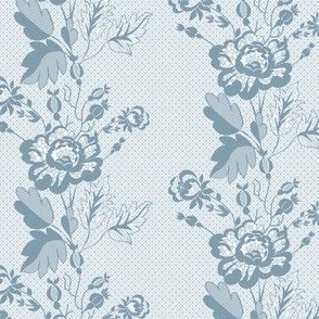 Retro Floral on Mesh Lace in French Blue - Coordinate