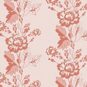 Retro Floral on Mesh Lace in Aged Terra Cotta - Coordinate
