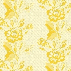 Retro Floral on Mesh Lace in Saffron Yellow - Coordinate