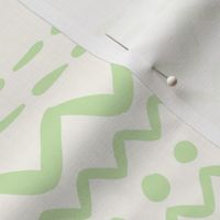 Bigger Scale ZigZag Stripes and Dots Spring Green on Antique White