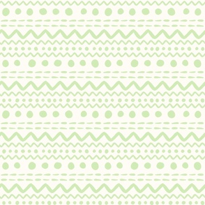 Bigger Scale ZigZag Stripes and Dots Spring Green on Antique White
