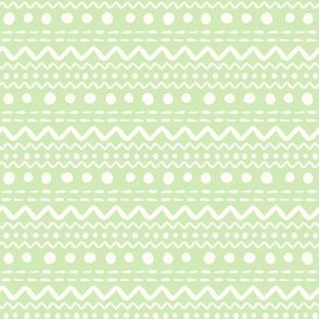 Smaller Scale ZigZag Stripes and Dots Antique White on Spring Green