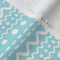 Smaller Scale ZigZag Stripes and Dots Antique White on Blue