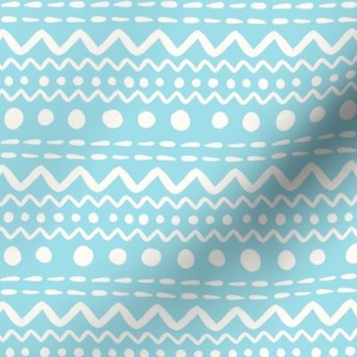 Smaller Scale ZigZag Stripes and Dots Antique White on Blue