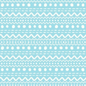 Smaller Scale ZigZag Stripes and Dots Antique White on Blue