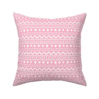 Smaller Scale ZigZag Stripes and Dots Antique White on Pink