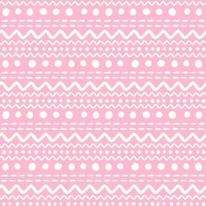 Smaller Scale ZigZag Stripes and Dots Antique White on Pink