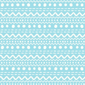 Bigger Scale ZigZag Stripes and Dots Antique White on Blue