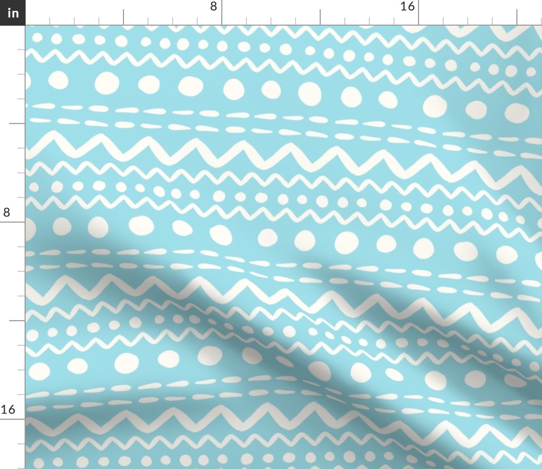 Bigger Scale ZigZag Stripes and Dots Antique White on Blue