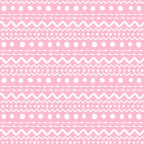 Bigger Scale ZigZag Stripes and Dots Antique White on Pink