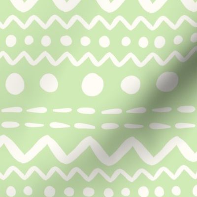 Bigger Scale ZigZag Stripes and Dots Antique White on Spring Green