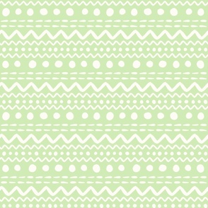 Bigger Scale ZigZag Stripes and Dots Antique White on Spring Green