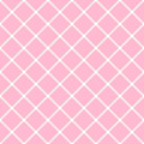 Bigger Scale Lattice Plaid Antique White on Pink Baby Bunny Nursery Coordinate