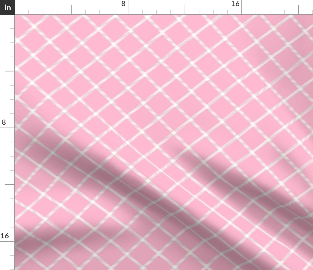 Smaller Scale Lattice Plaid Antique White on Pink Baby Bunny Nursery Coordinate