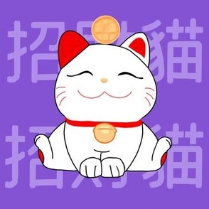 Maneki Neko lucky cats on purple 