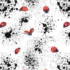 Ladybugs on Black Ink Splatters